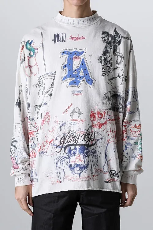 SAINT Mxxxxxx × BORNXRAISED BR_LS TEE/LA/WHT Latest co-branded model LA diamond all-over long sleeves off-white S-XL Super heavy work started in February and lasted three months Super complex 36 sets of screens Outlined pictures make you doubt your life Super perfect reproduction of printing Genuine Czech diamonds Pressure-free reproduction
